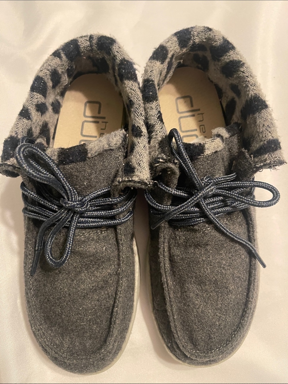 Hey Dude Gray Slip-On Wool Sneakers with Leopard Cuff